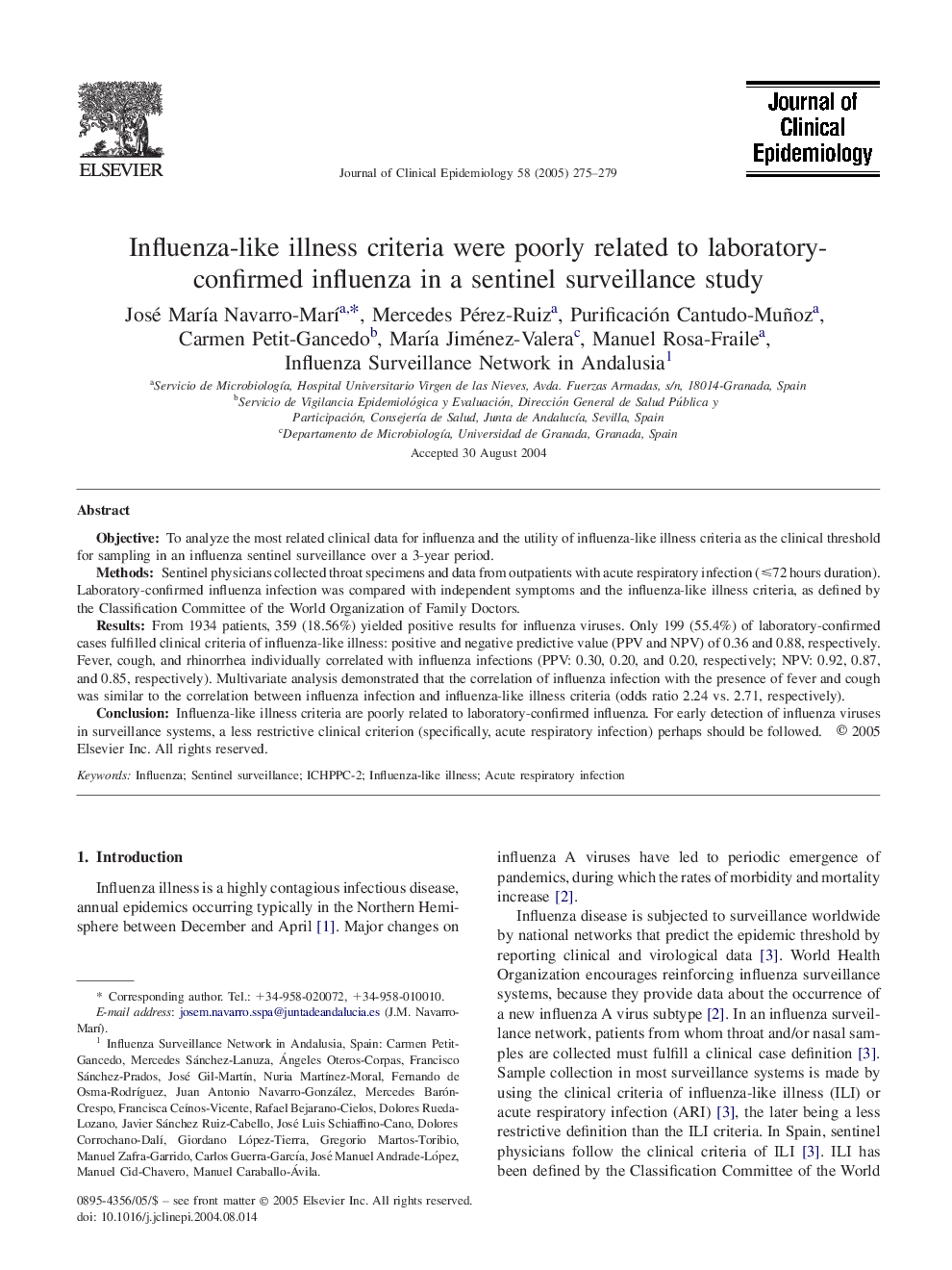 Influenza-like illness criteria were poorly related to laboratory-confirmed influenza in a sentinel surveillance study