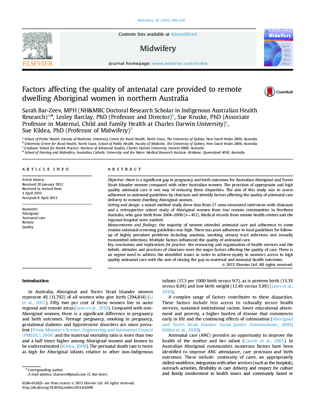 Factors affecting the quality of antenatal care provided to remote dwelling Aboriginal women in northern Australia