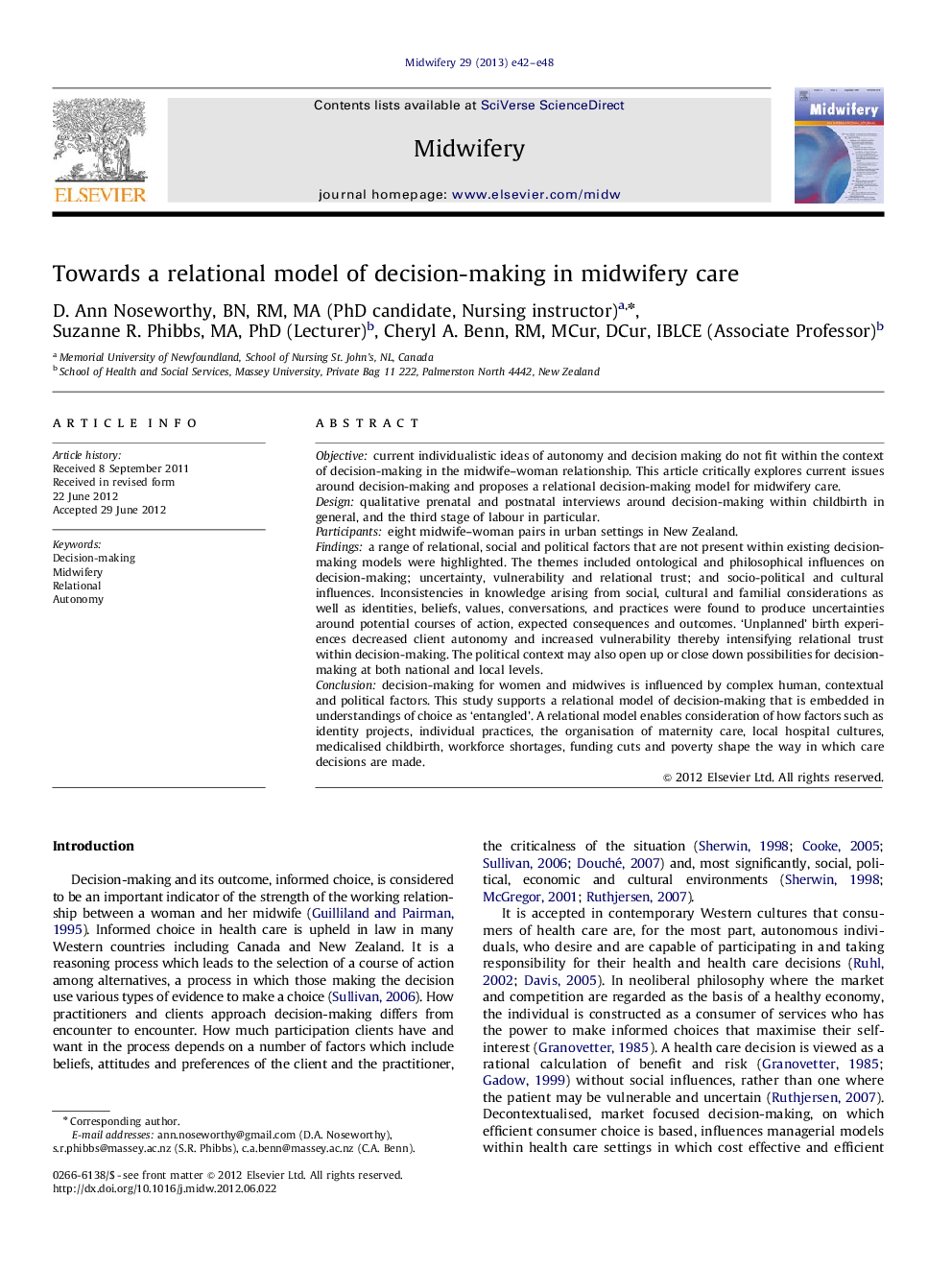 Towards a relational model of decision-making in midwifery care