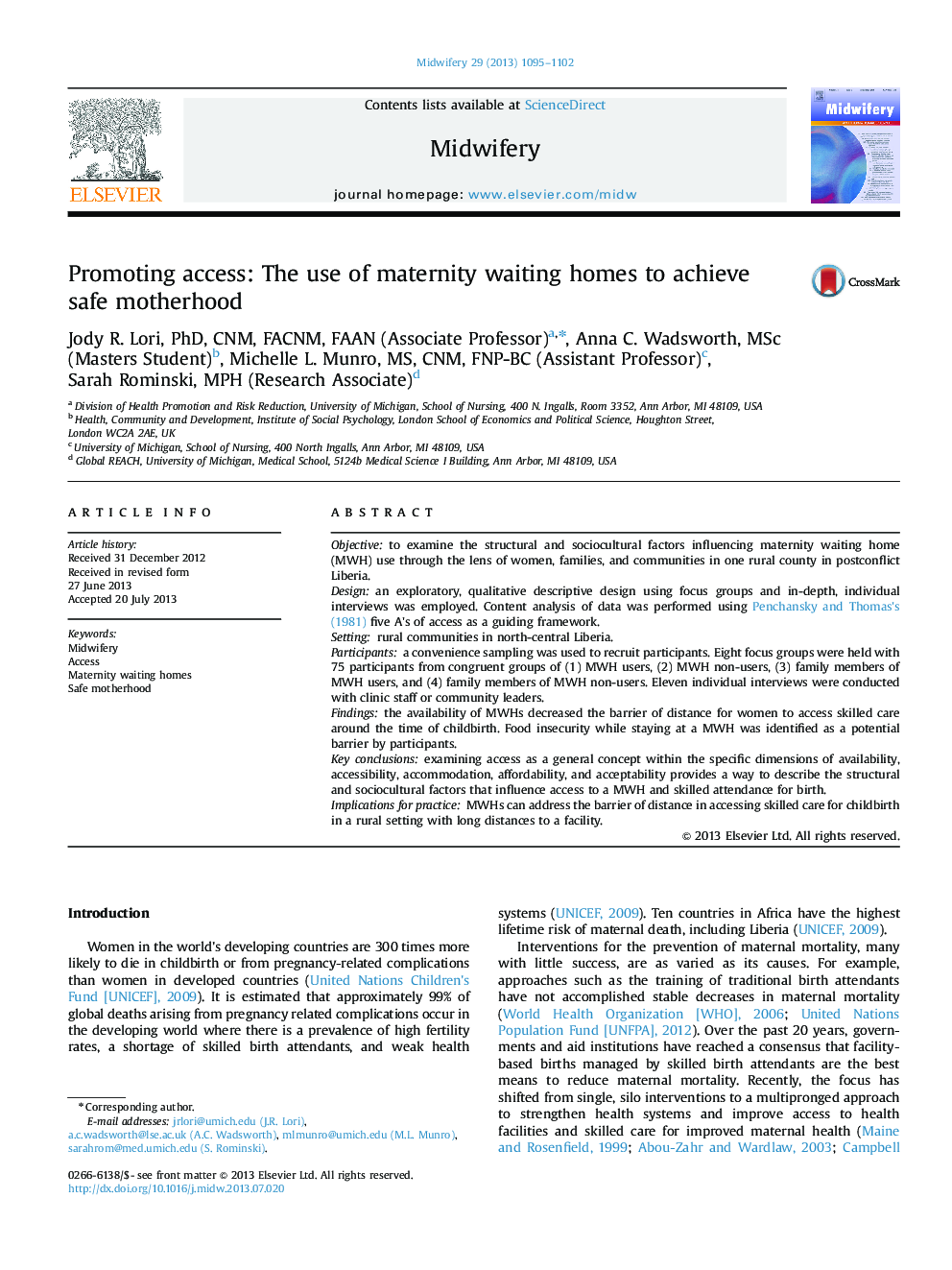 Promoting access: The use of maternity waiting homes to achieve safe motherhood