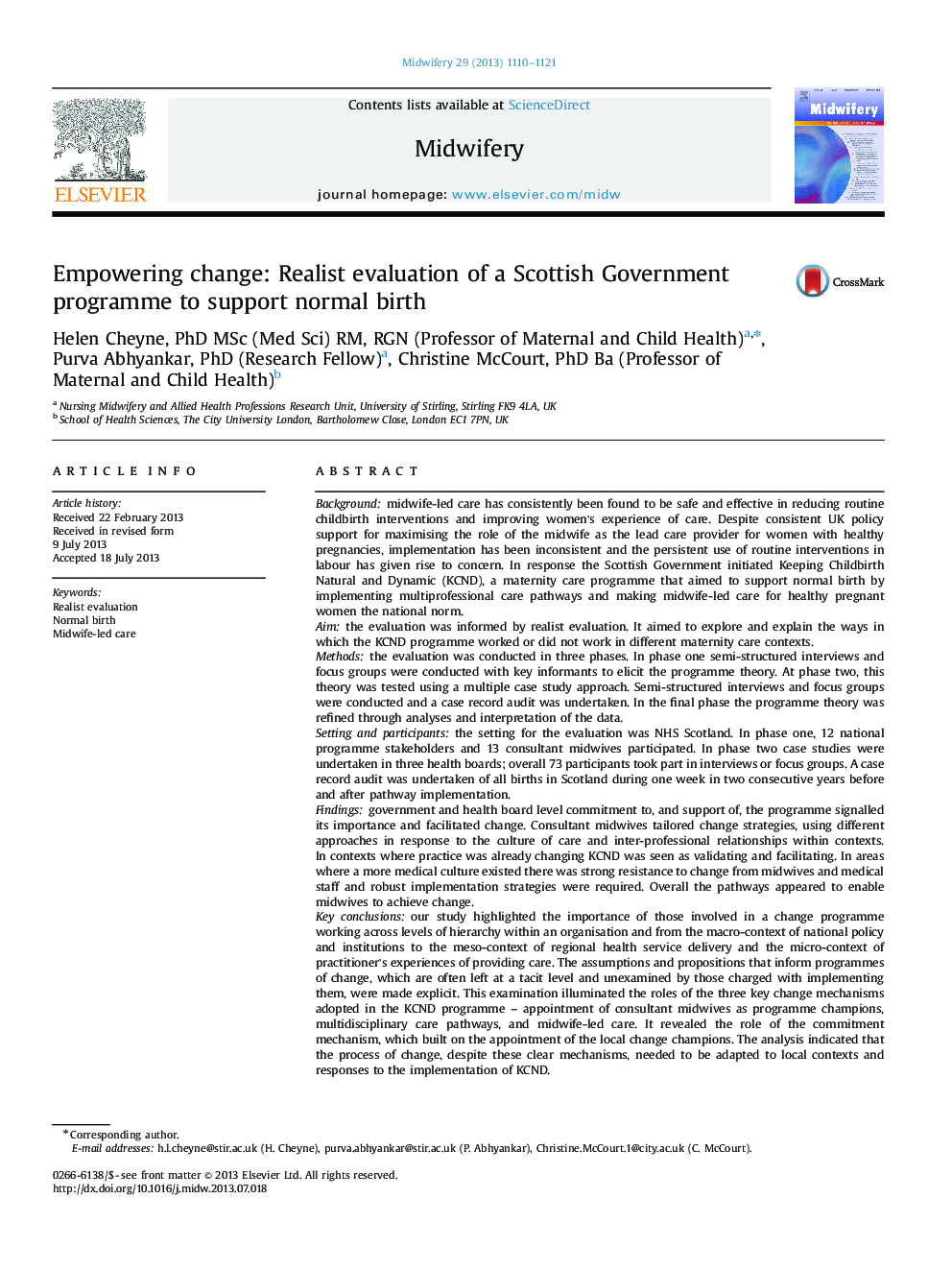 Empowering change: Realist evaluation of a Scottish Government programme to support normal birth