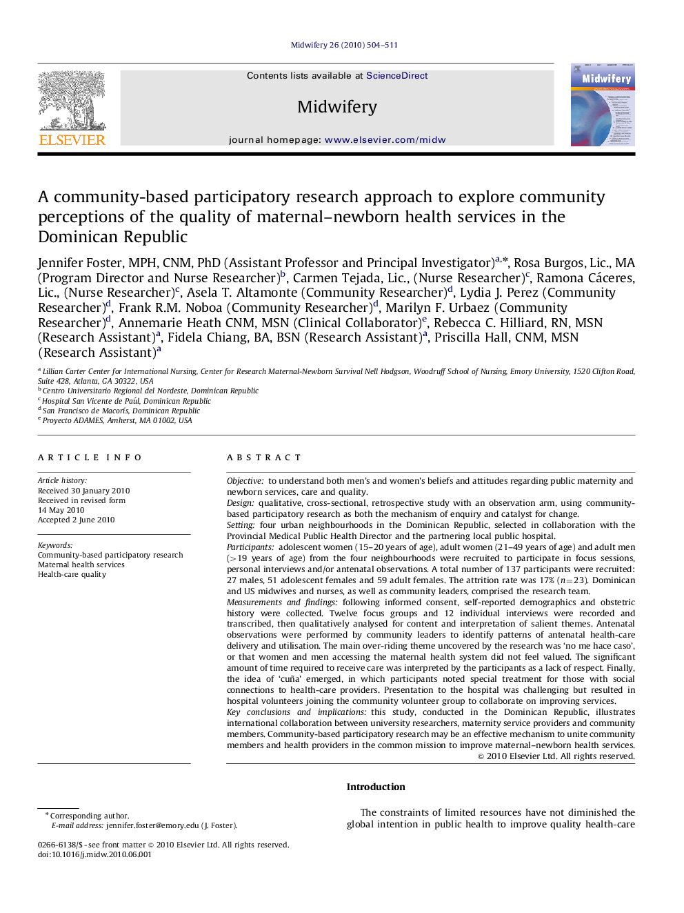 A community-based participatory research approach to explore community perceptions of the quality of maternal-newborn health services in the Dominican Republic