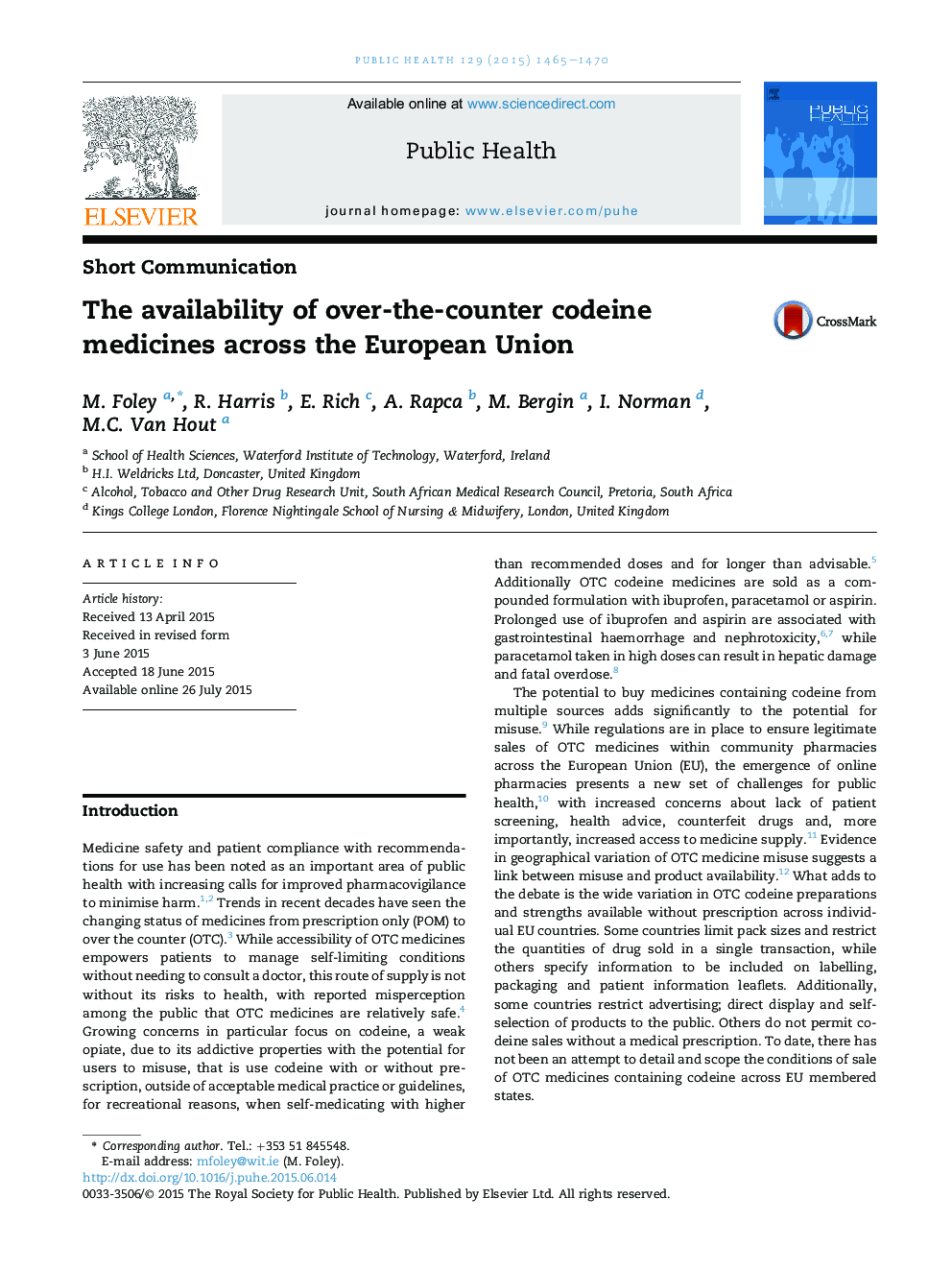 The availability of over-the-counter codeine medicines across the European Union