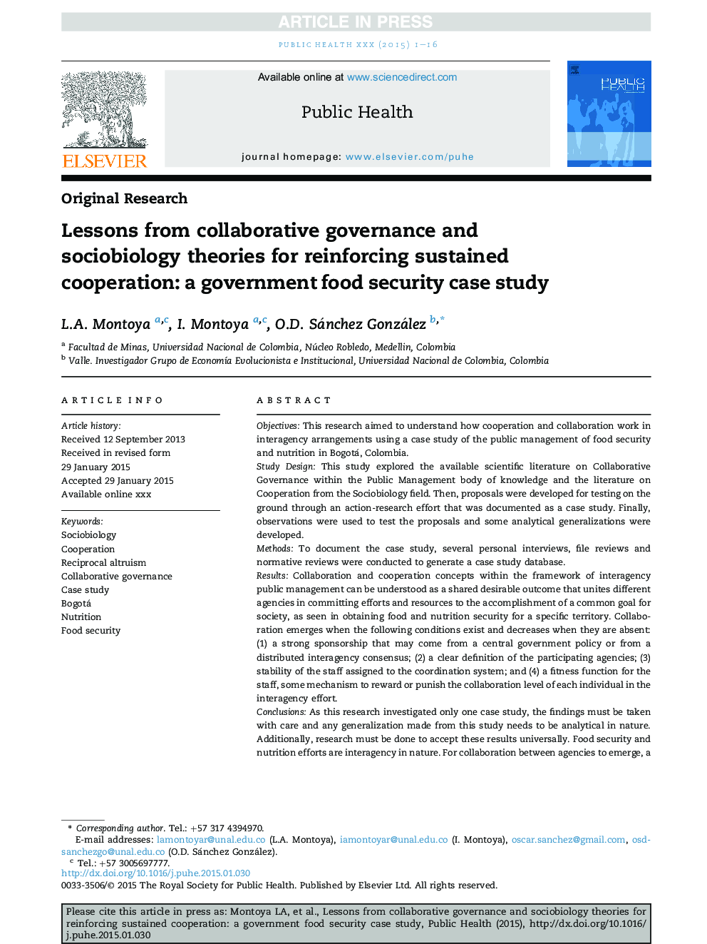 Lessons from collaborative governance and sociobiology theories for reinforcing sustained cooperation: a government food security case study