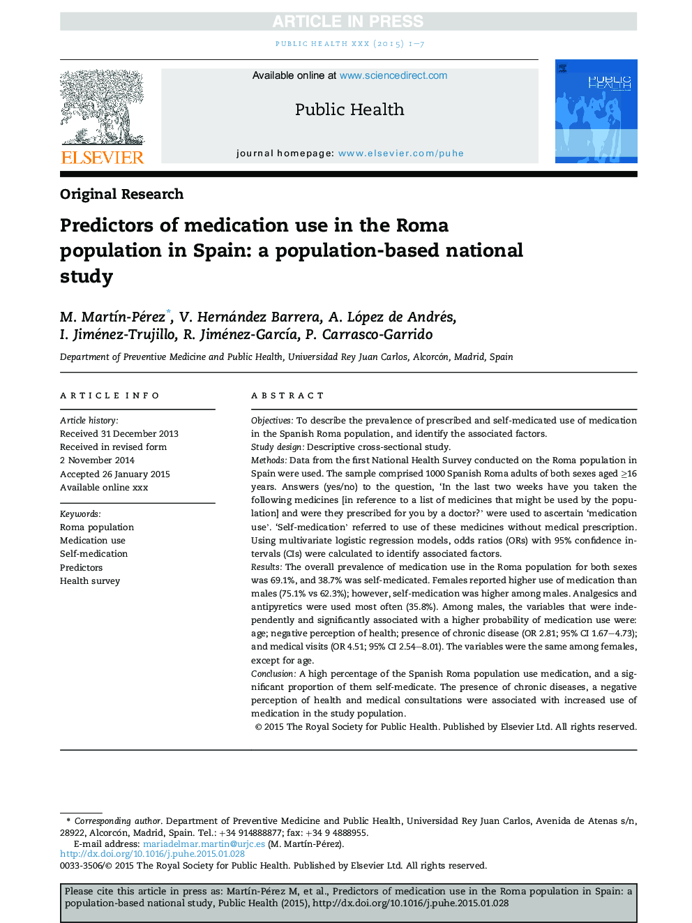 Predictors of medication use in the Roma population in Spain: a population-based national study