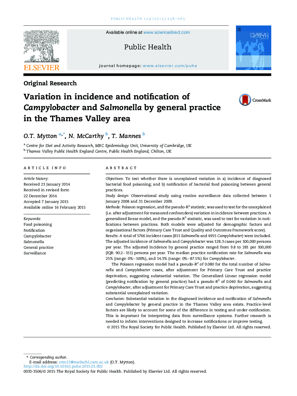 Variation in incidence and notification of Campylobacter and Salmonella by general practice in the Thames Valley area