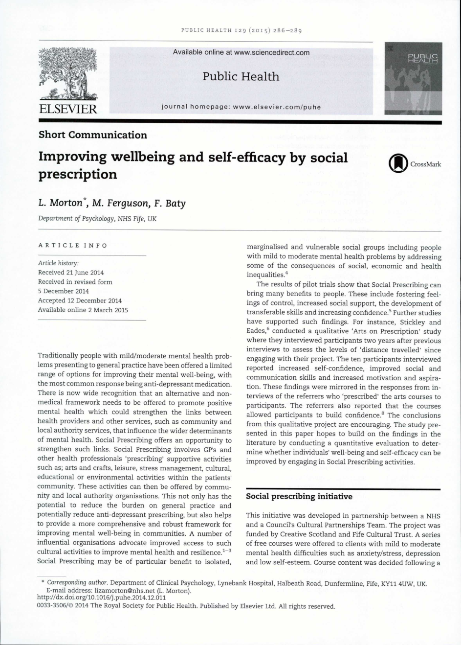 Improving wellbeing and self-efficacy by social prescription