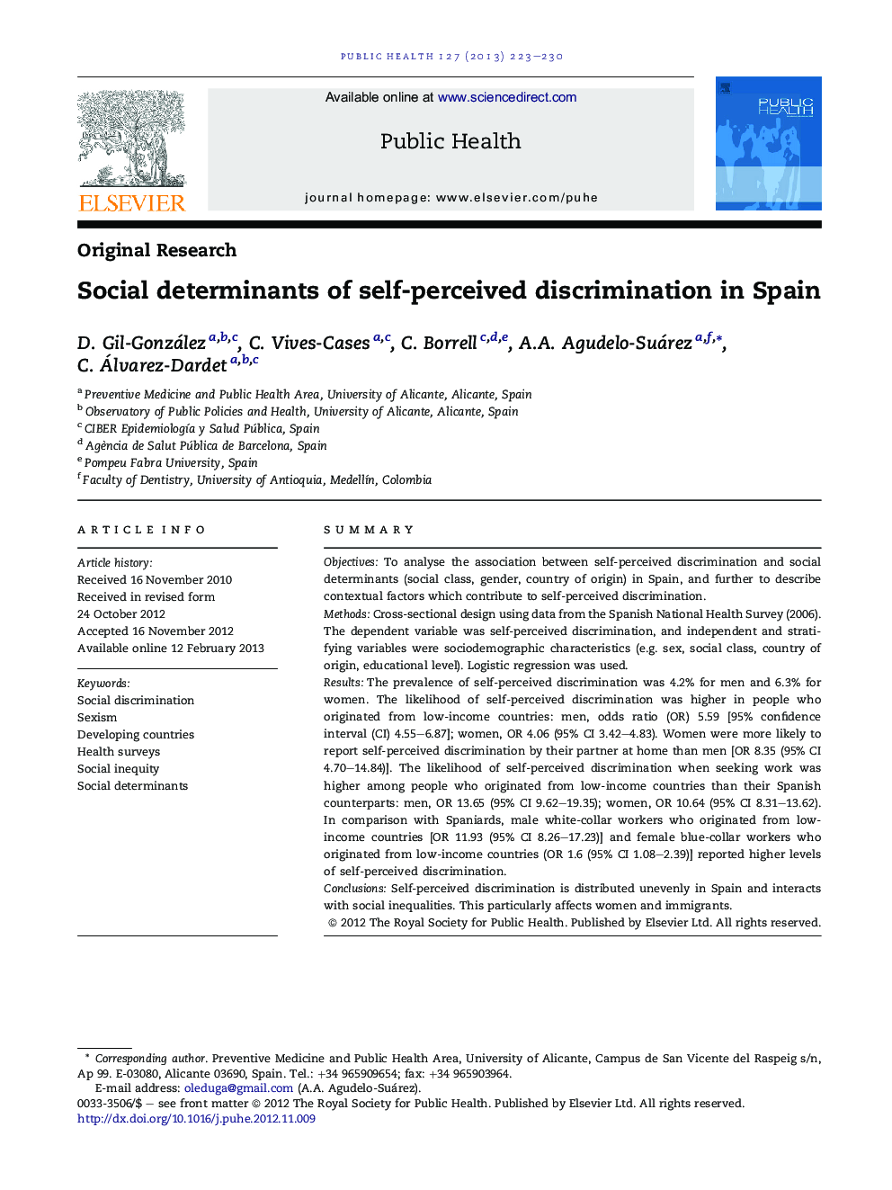 Social determinants of self-perceived discrimination in Spain