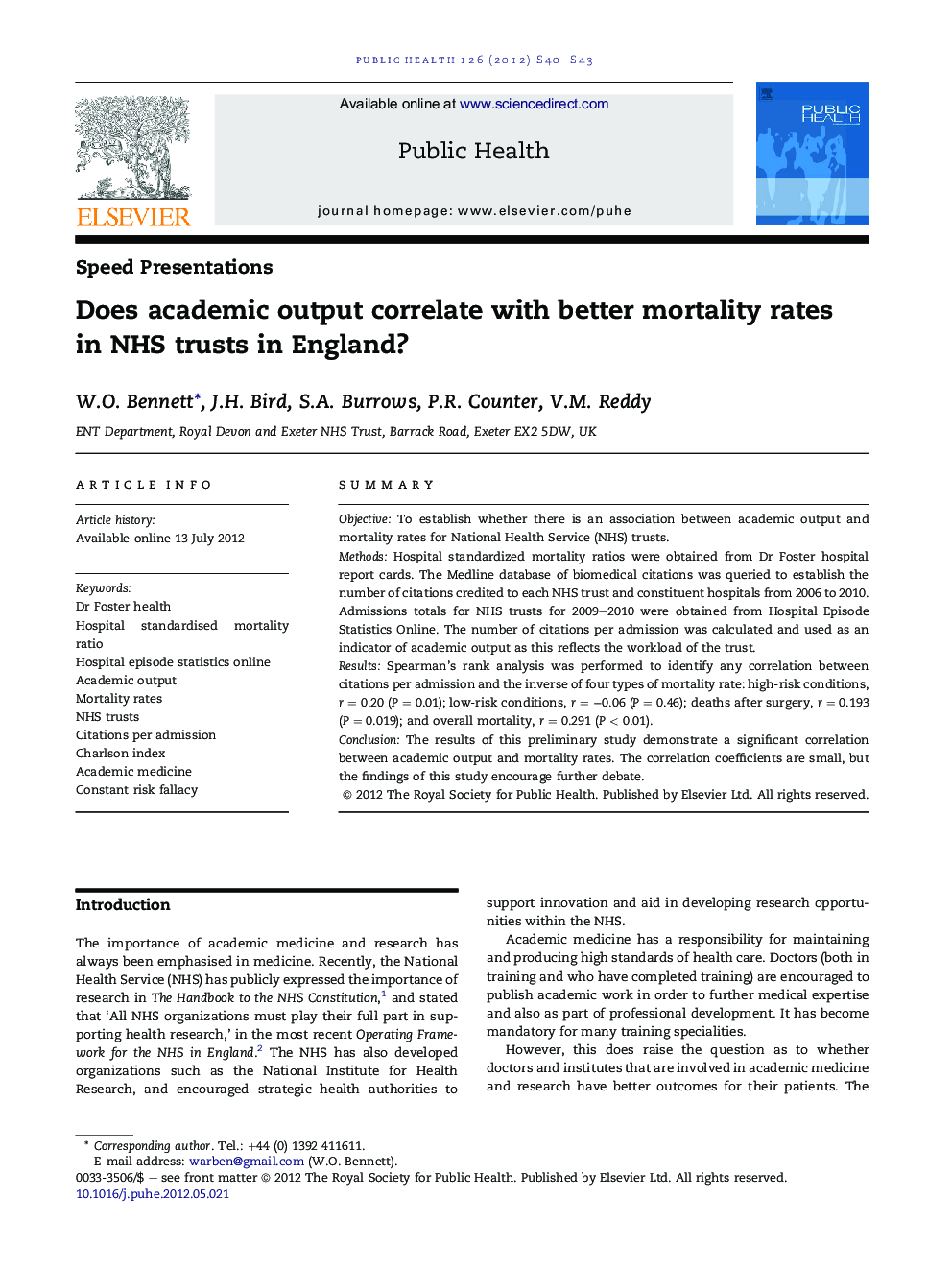 Does academic output correlate with better mortality rates in NHS trusts in England?