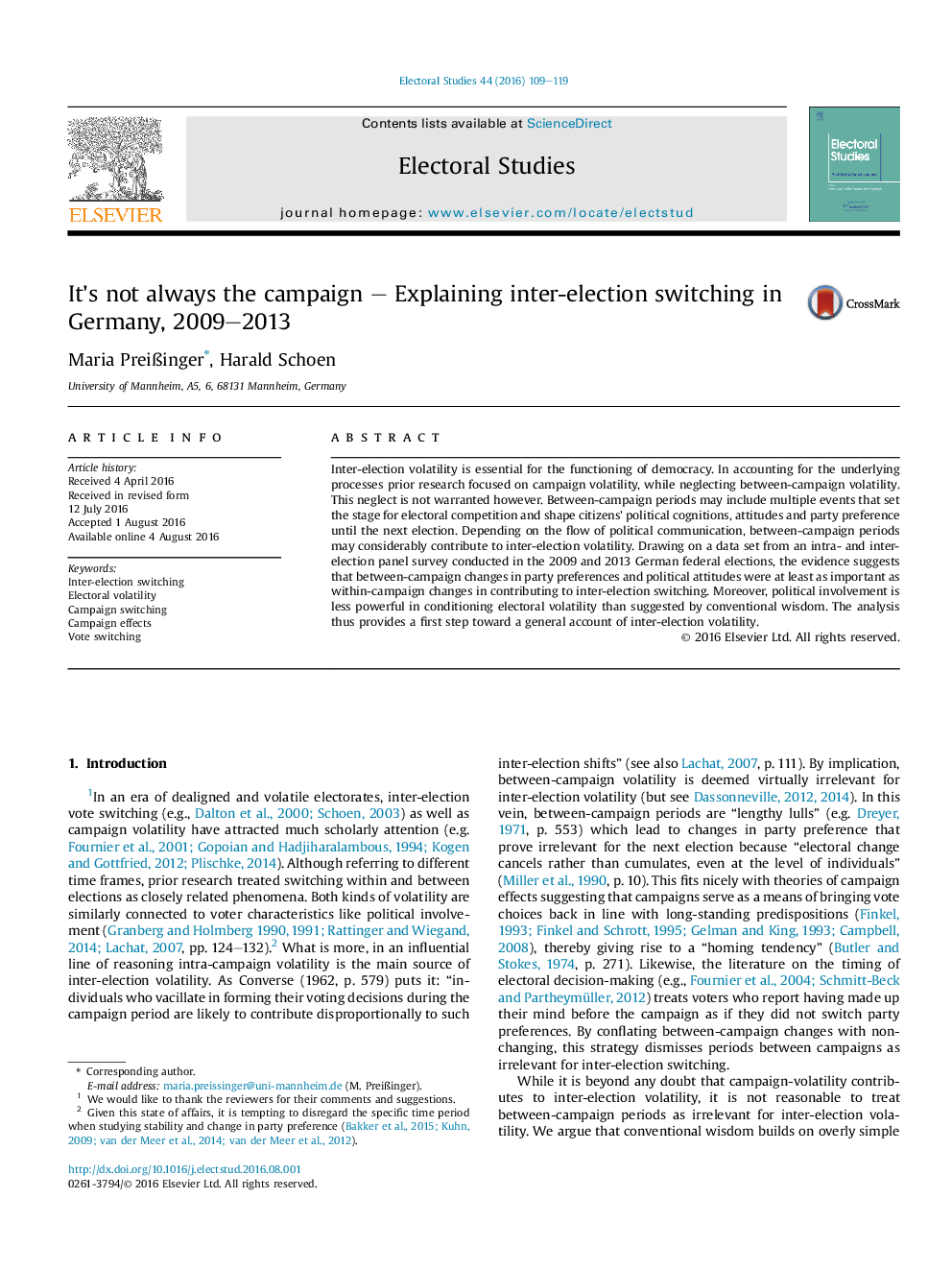 It's not always the campaign – Explaining inter-election switching in Germany, 2009–2013