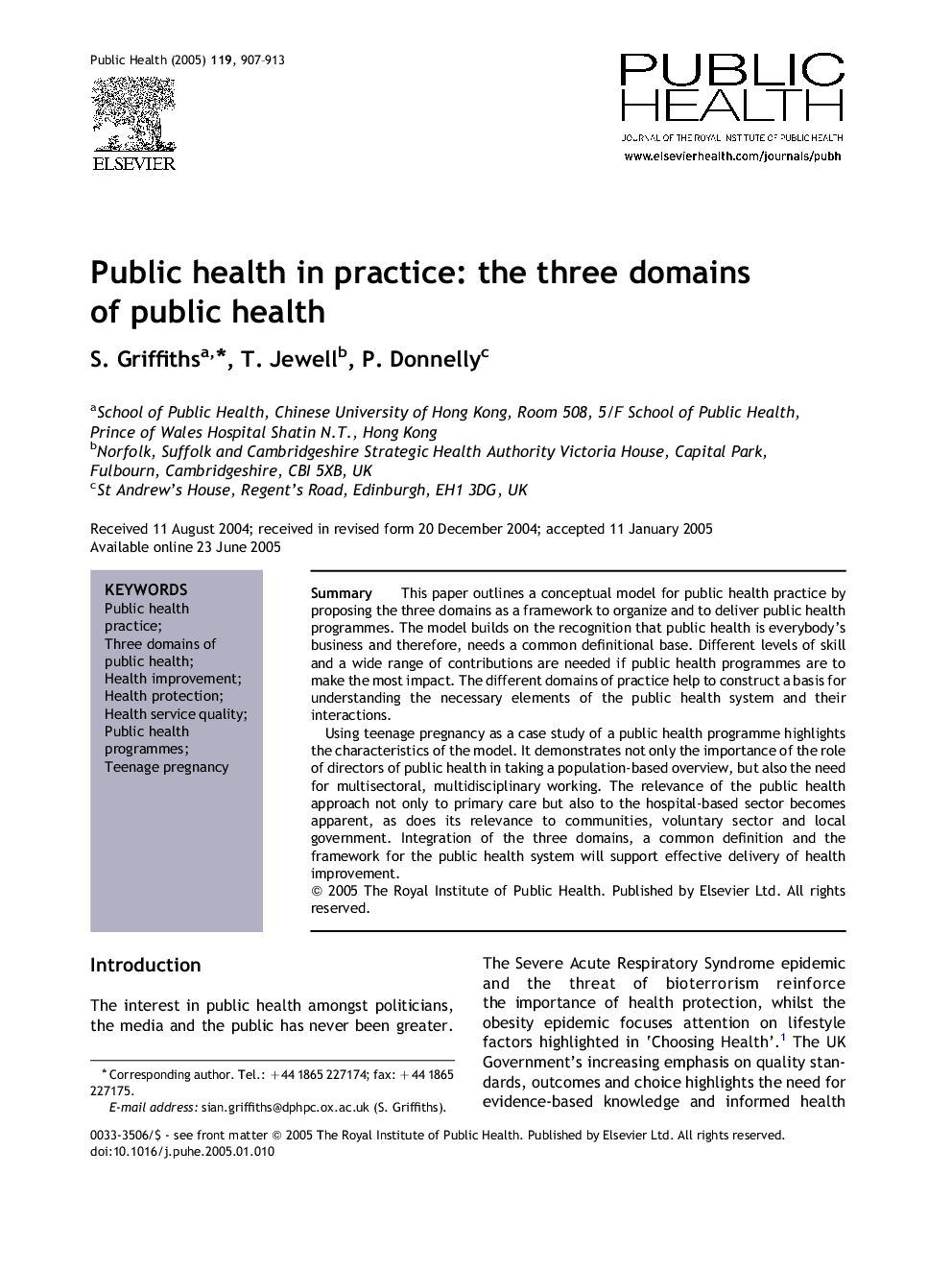 Public health in practice: the three domains of public health