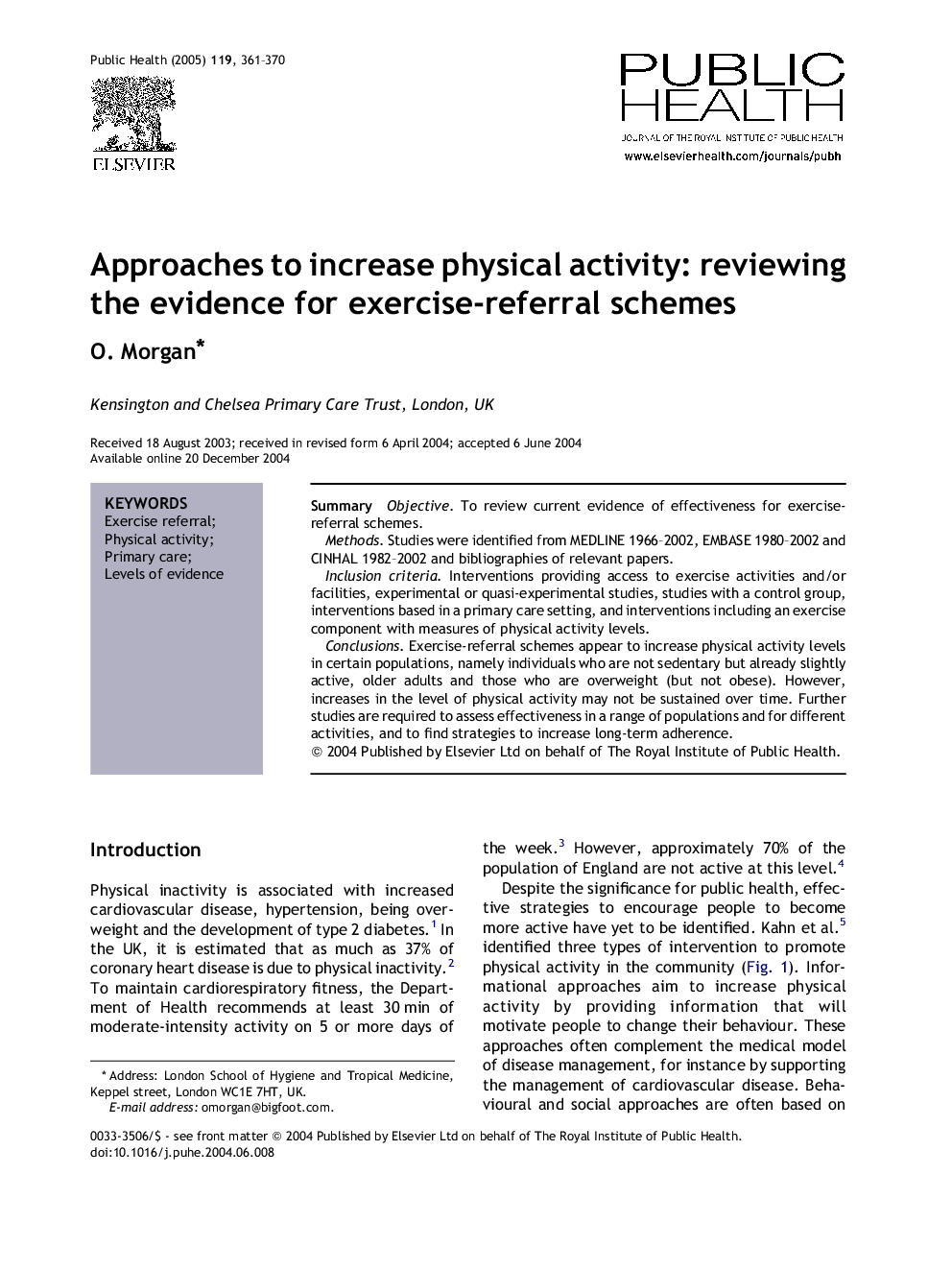 Approaches to increase physical activity: reviewing the evidence for exercise-referral schemes