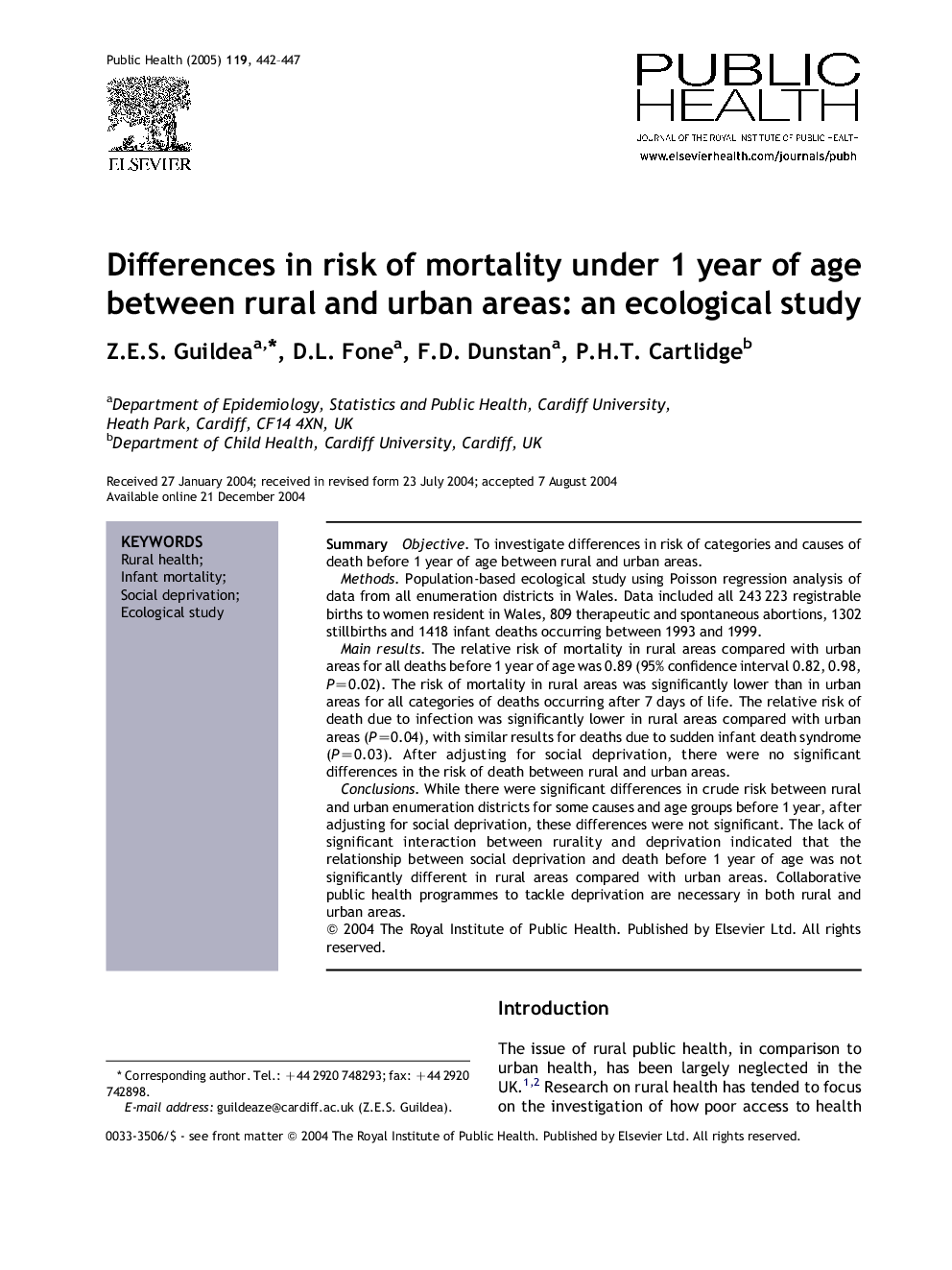 Differences in risk of mortality under 1 year of age between rural and urban areas: an ecological study