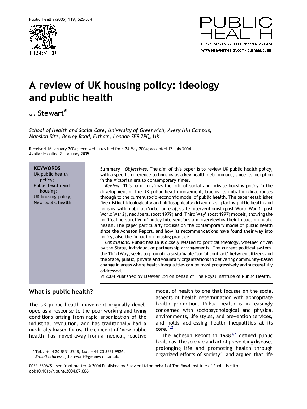 A review of UK housing policy: ideology and public health