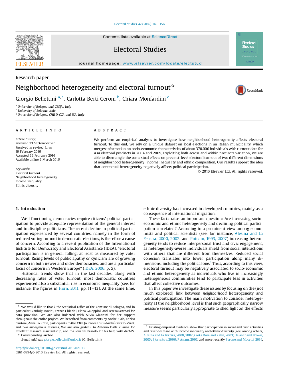 Neighborhood heterogeneity and electoral turnout 