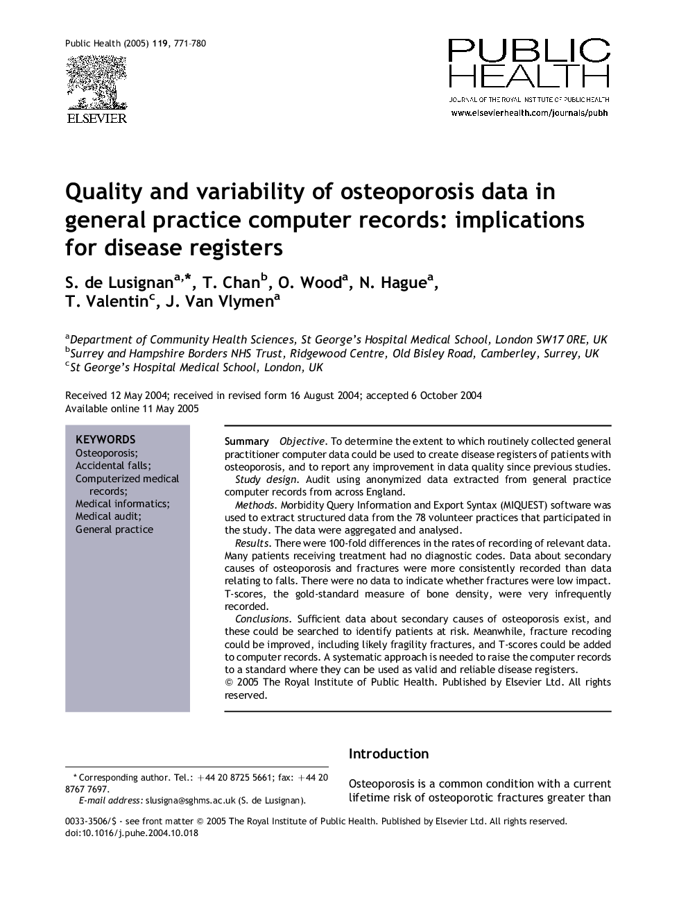 Quality and variability of osteoporosis data in general practice computer records: implications for disease registers