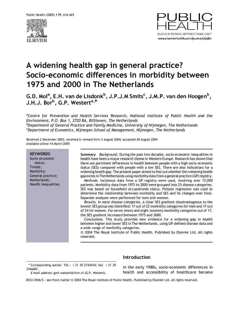 A widening health gap in general practice? Socio-economic differences in morbidity between 1975 and 2000 in The Netherlands