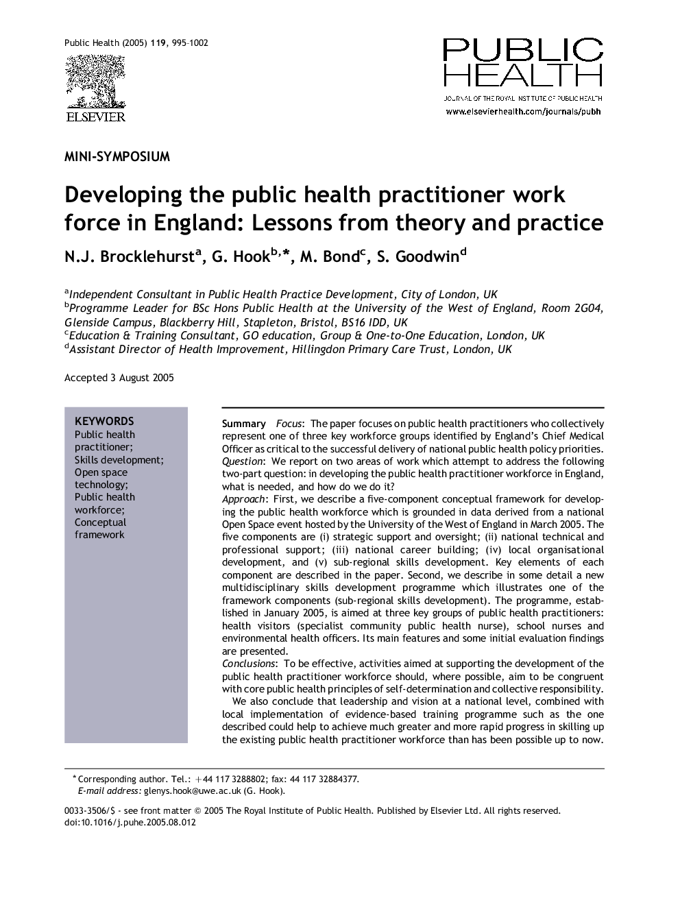 Developing the public health practitioner workforce in England: Lessons from theory and practice
