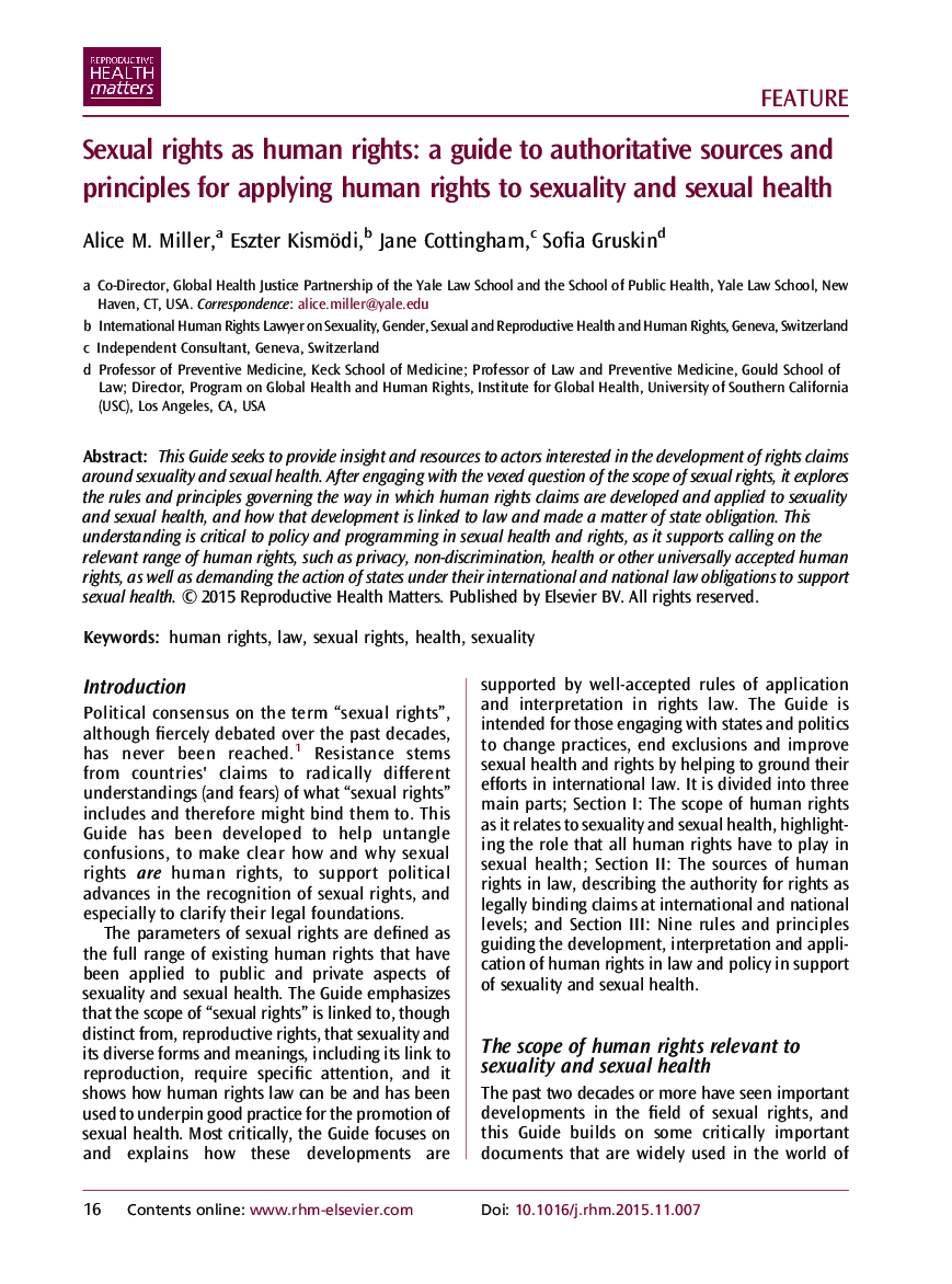 Sexual rights as human rights: a guide to authoritative sources and principles for applying human rights to sexuality and sexual health
