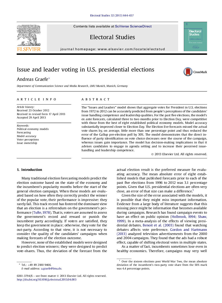 Issue and leader voting in U.S. presidential elections