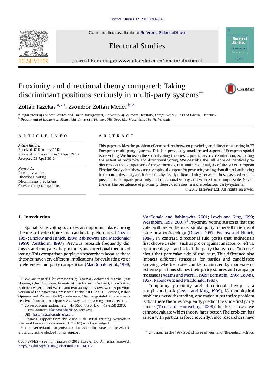 Proximity and directional theory compared: Taking discriminant positions seriously in multi-party systems 