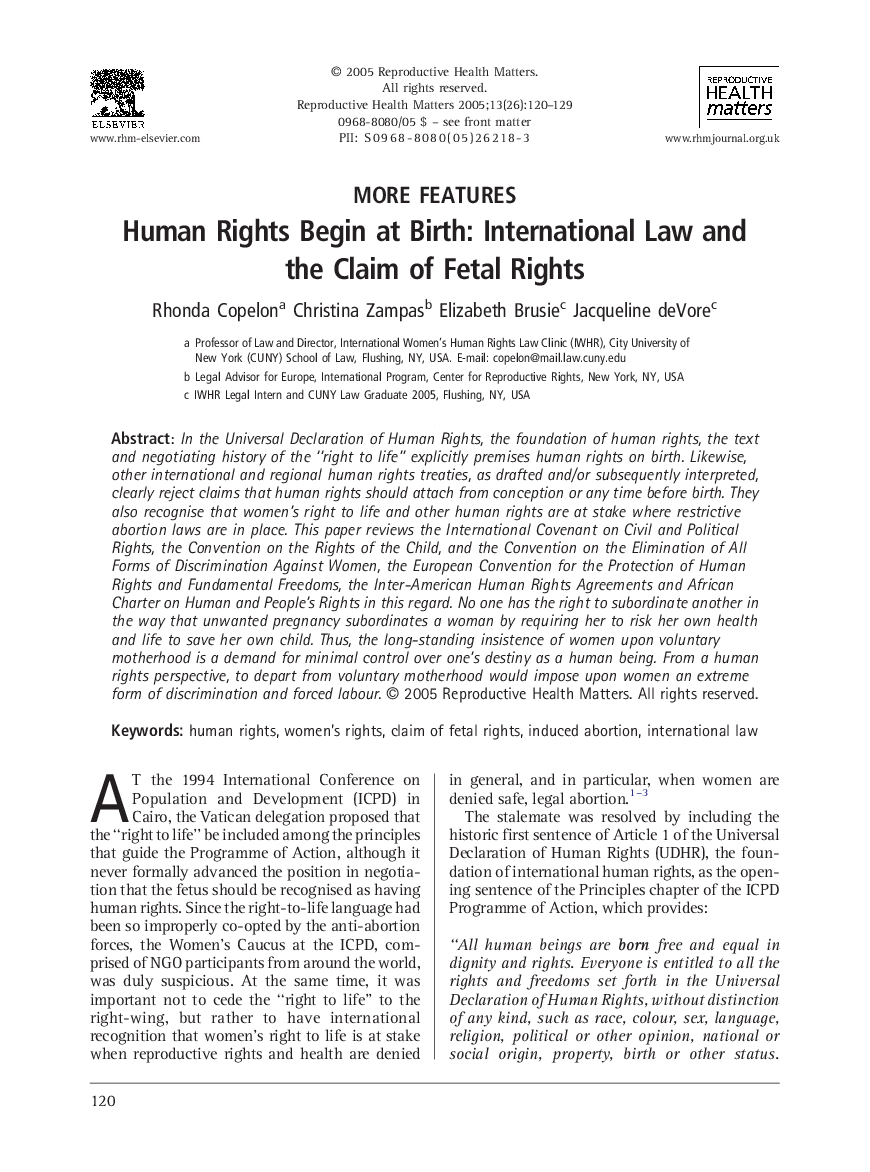 Human Rights Begin at Birth: International Law and the Claim of Fetal Rights