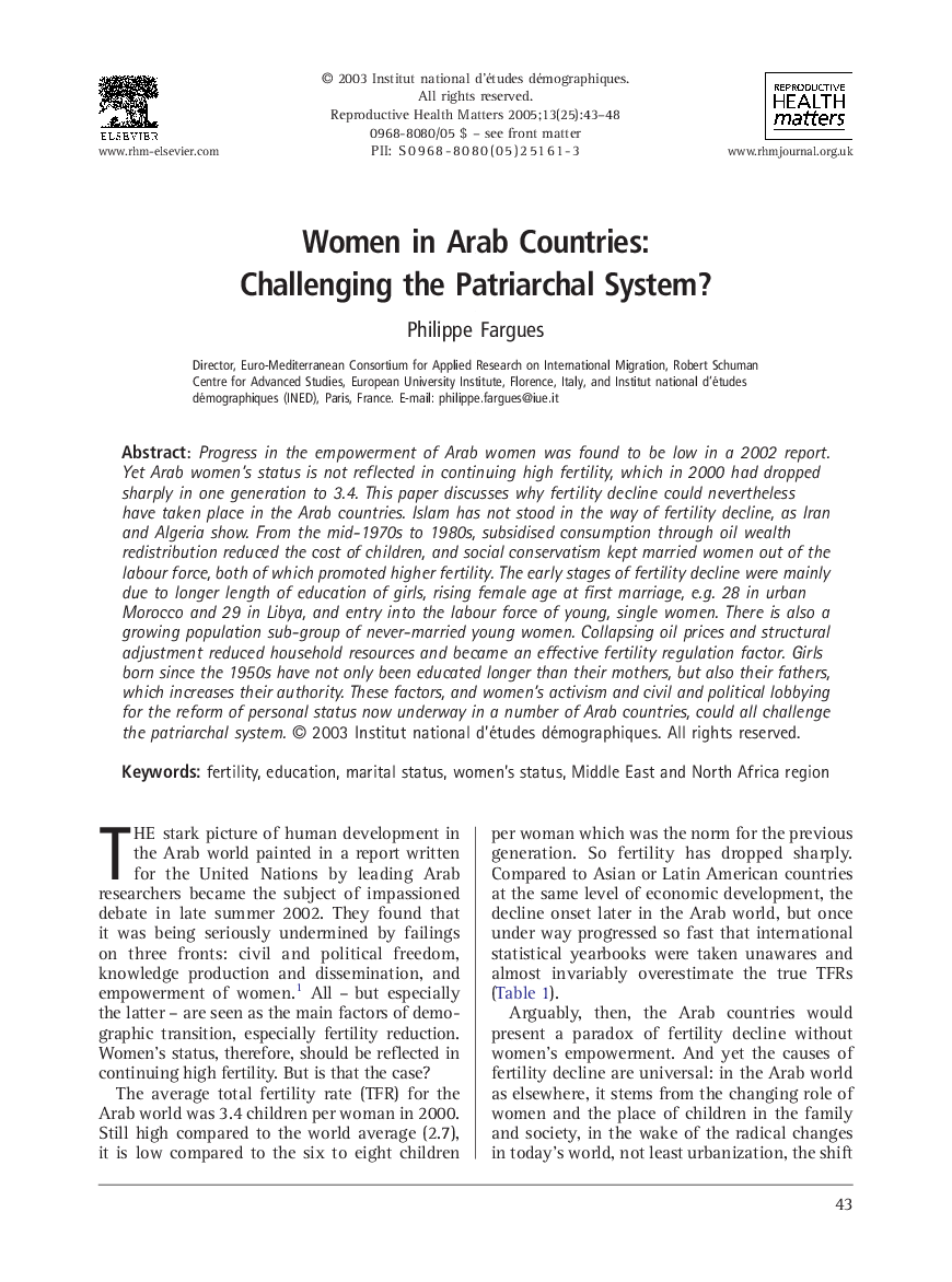 Women in Arab Countries: Challenging the Patriarchal System?