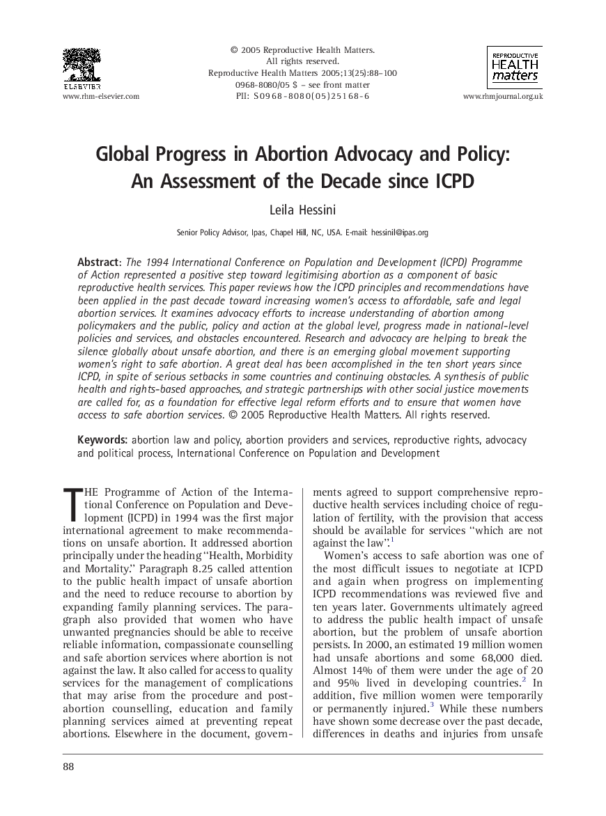 Global Progress in Abortion Advocacy and Policy: An Assessment of the Decade since ICPD