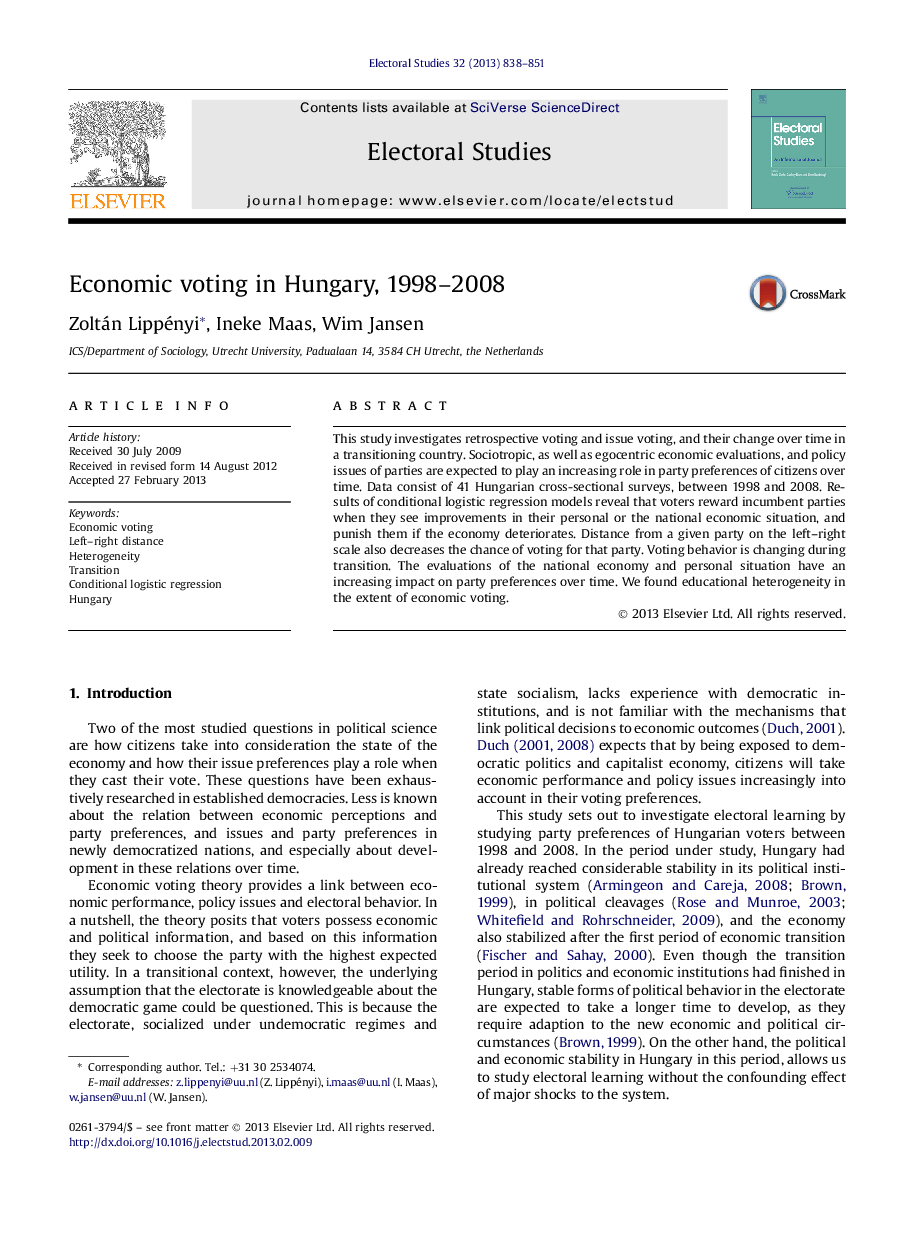 Economic voting in Hungary, 1998–2008