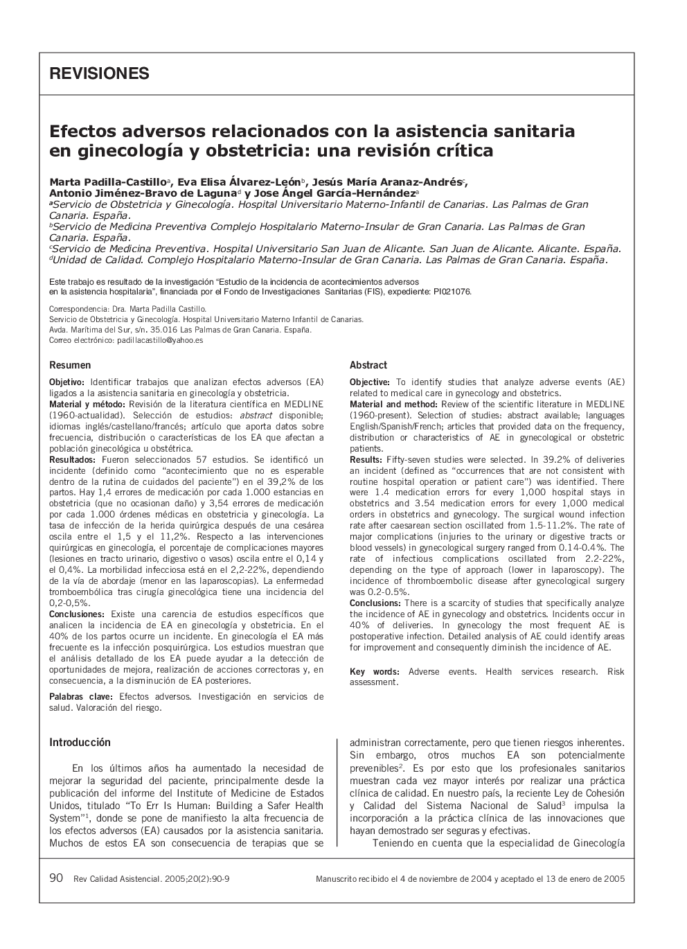 Efectos adversos relacionados con la asistencia sanitaria en ginecologÃ­a y obstetricia: una revisión crÃ­tica