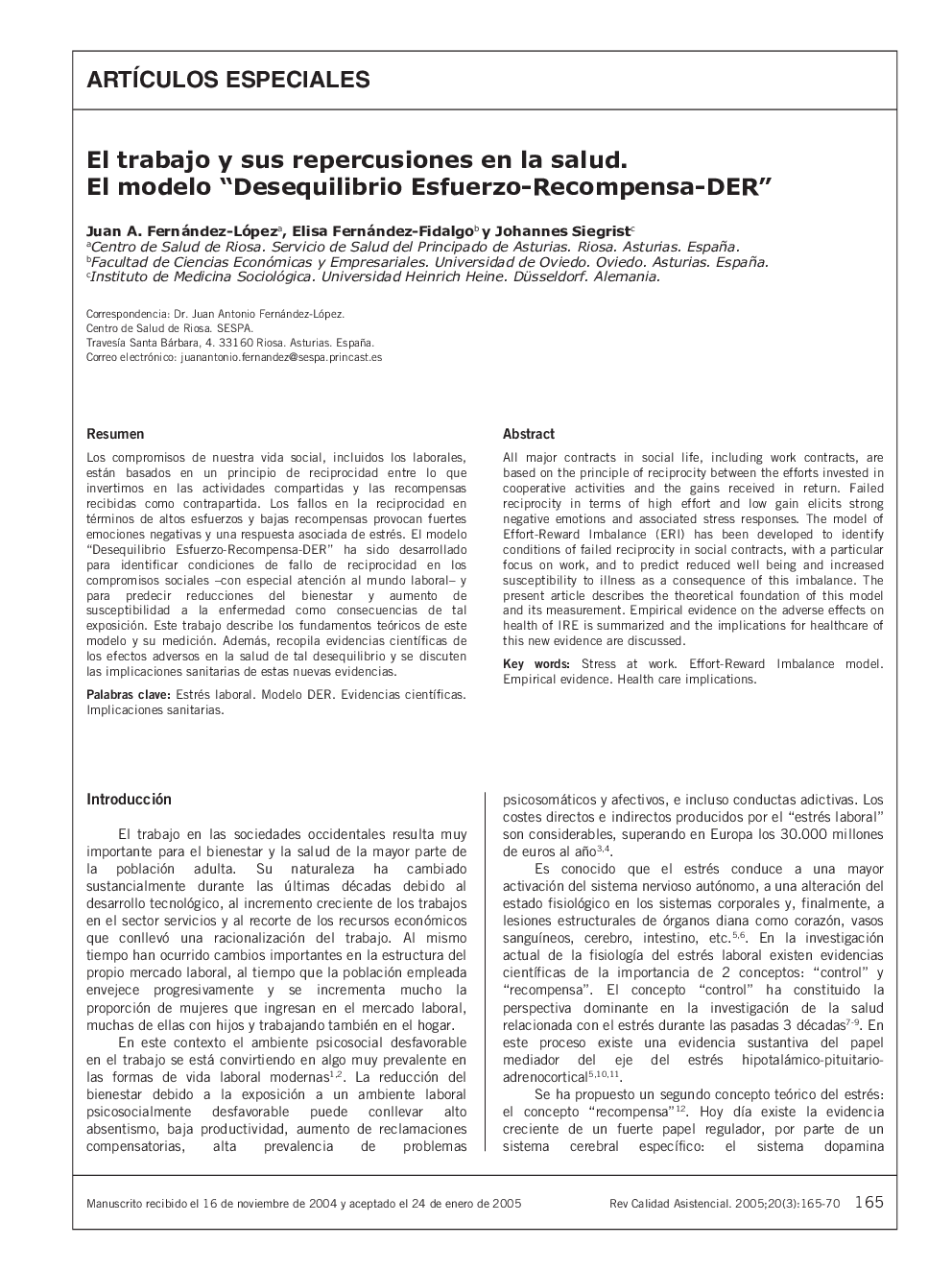 El trabajo y sus repercusiones en la salud. El modelo “Desequilibrio Esfuerzo-Recompensa-DER”