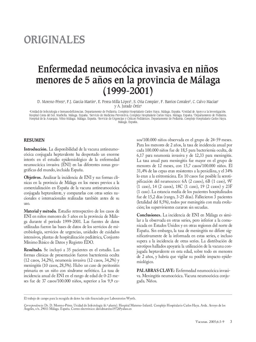 Enfermedad neumocócica invasiva en niños menores de 5 años en la provincia de Málaga (1999-2001)