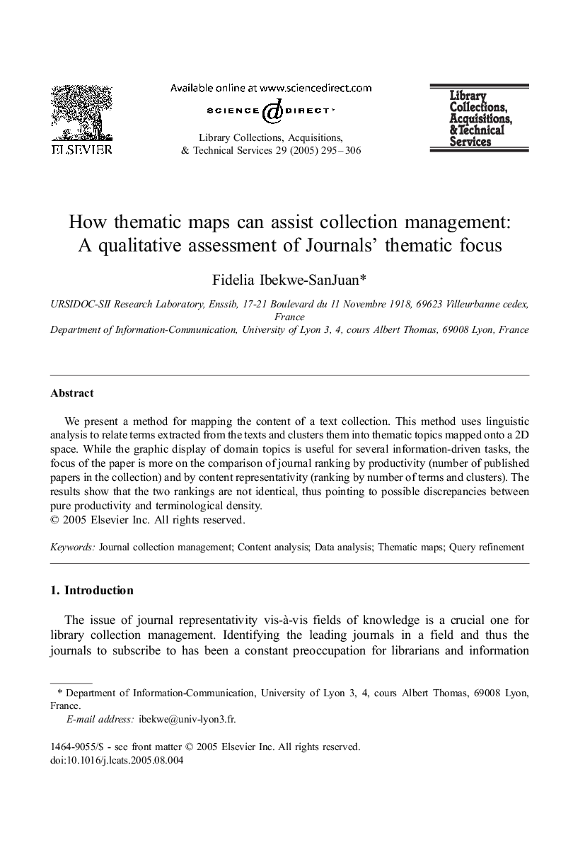 How thematic maps can assist collection management: A qualitative assessment of Journals' thematic focus