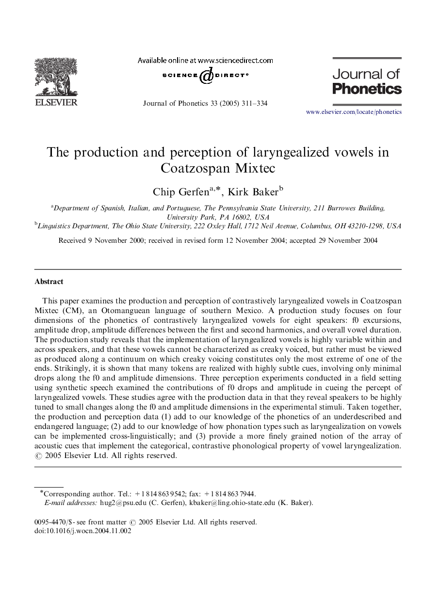 The production and perception of laryngealized vowels in Coatzospan Mixtec