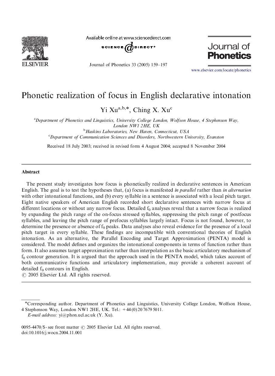 Phonetic realization of focus in English declarative intonation