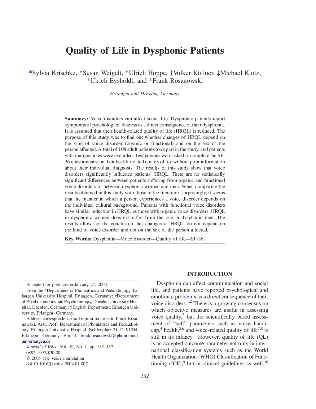 Quality of Life in Dysphonic Patients