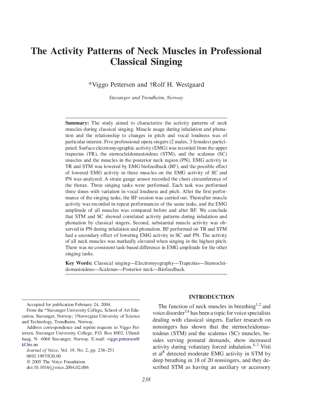 The Activity Patterns of Neck Muscles in Professional Classical Singing