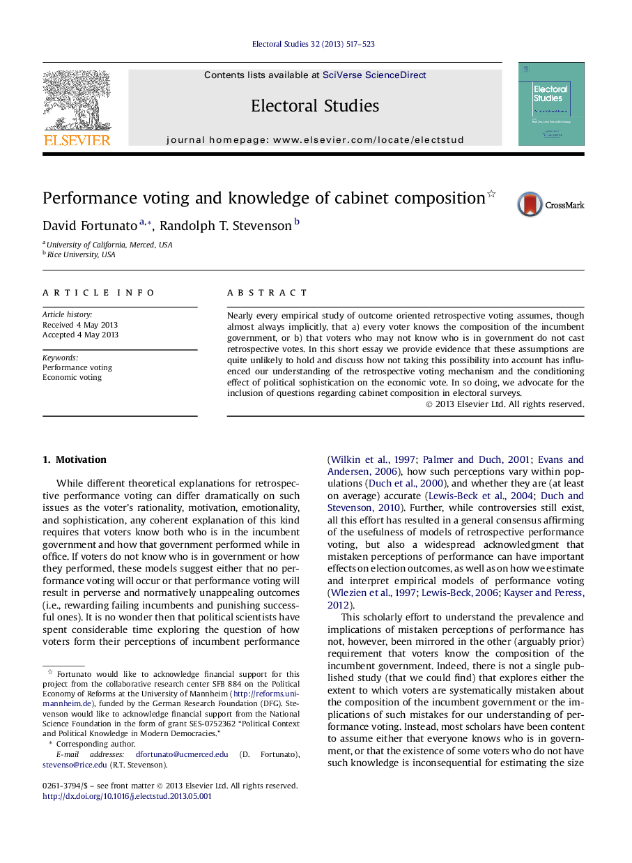 Performance voting and knowledge of cabinet composition 