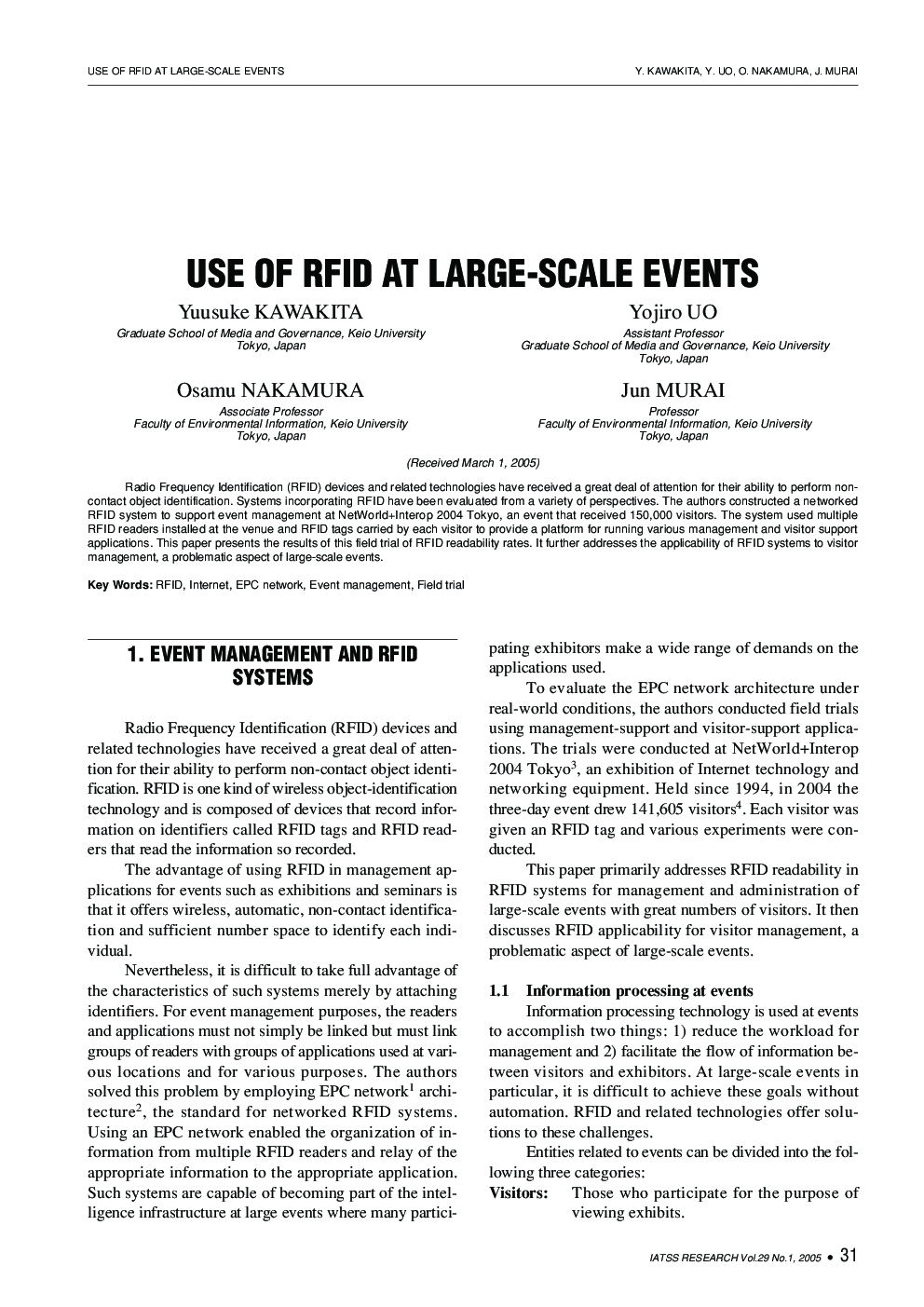 USE OF RFID AT LARGE-SCALE EVENTS