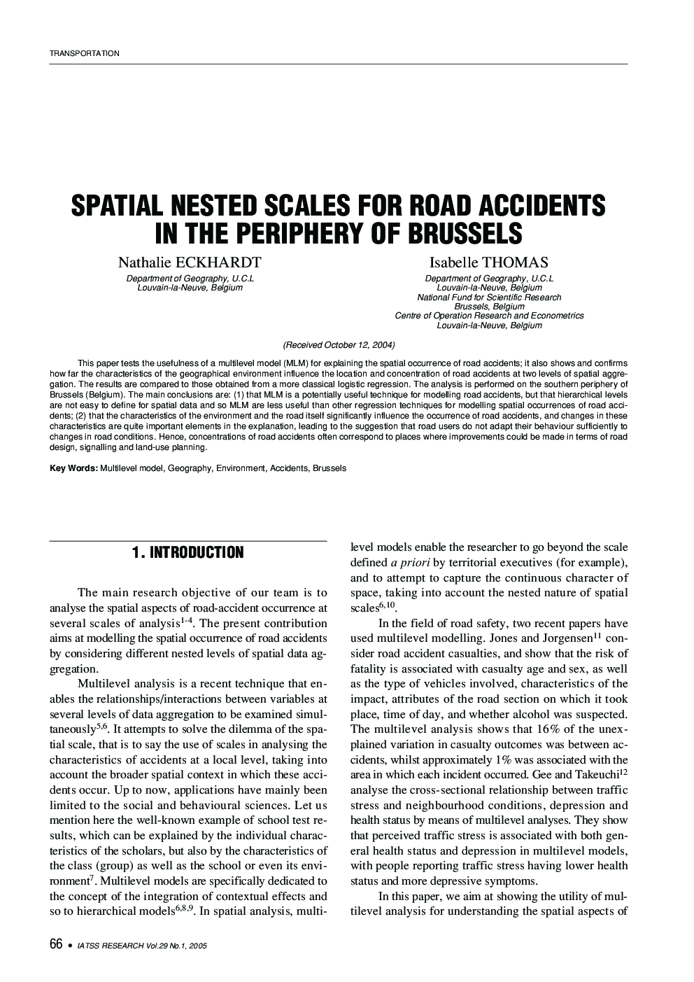 SPATIAL NESTED SCALES FOR ROAD ACCIDENTS IN THE PERIPHERY OF BRUSSELS