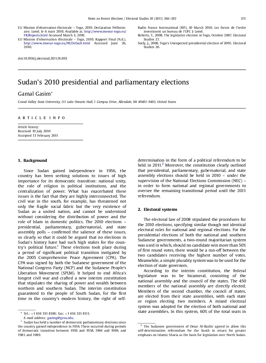 Sudan’s 2010 presidential and parliamentary elections