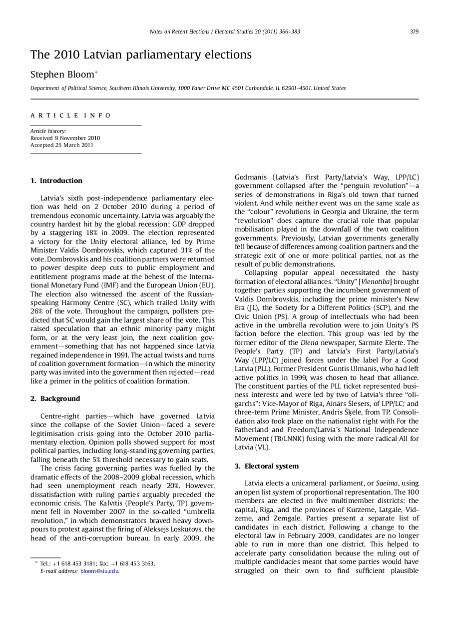 The 2010 Latvian parliamentary elections