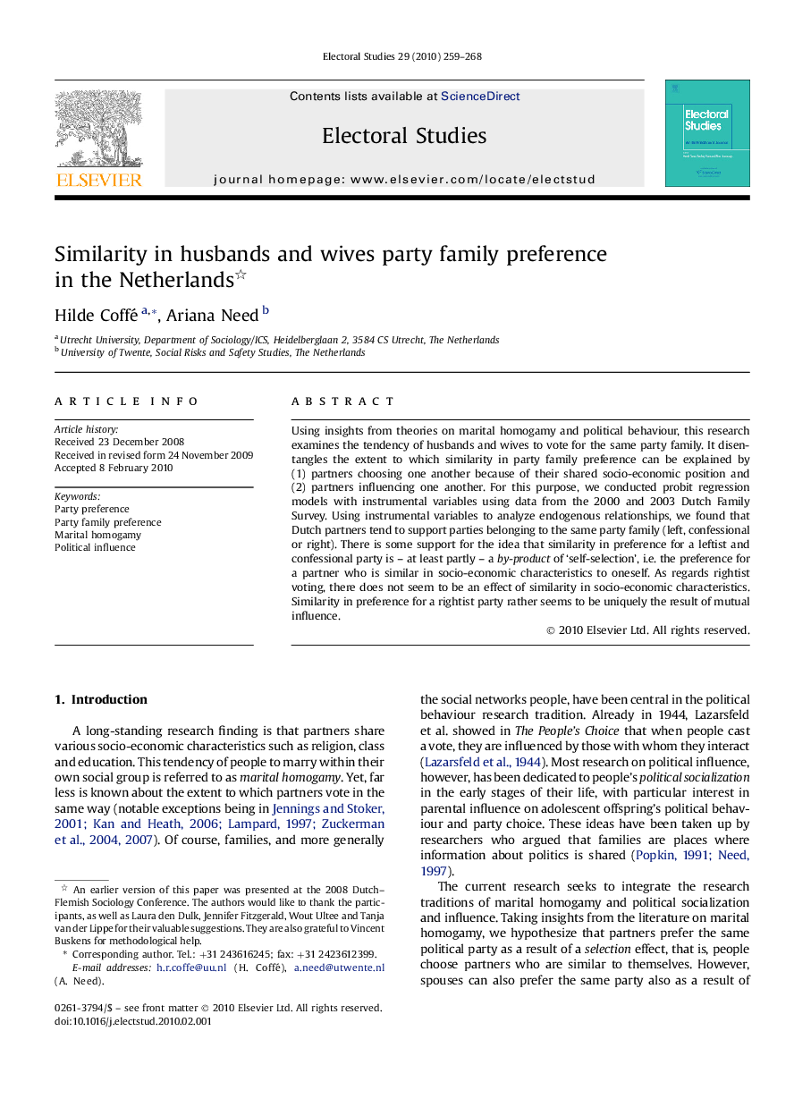 Similarity in husbands and wives party family preference in the Netherlands 