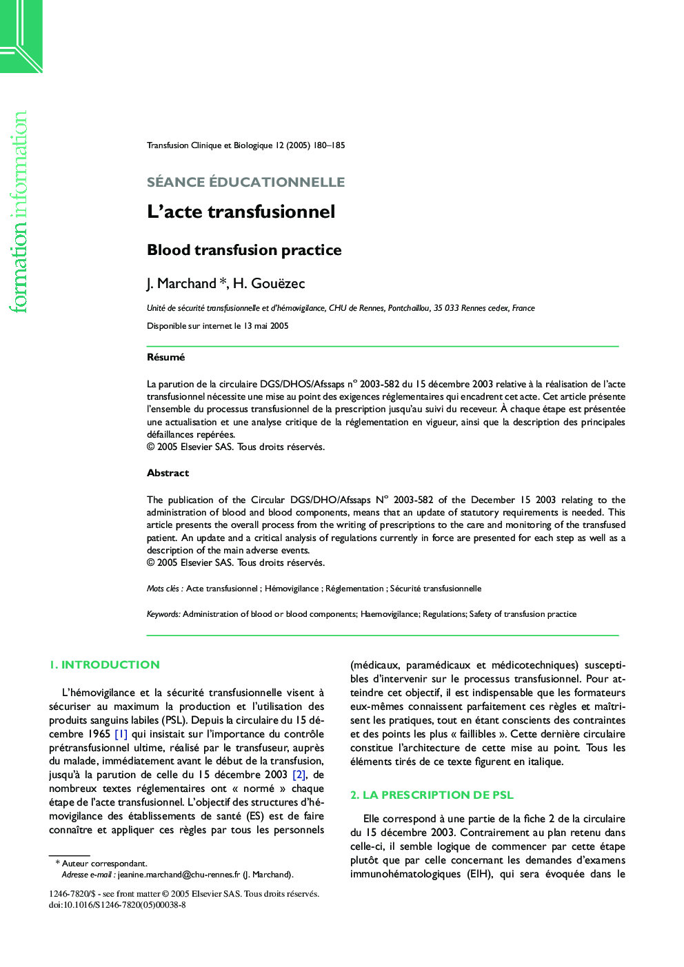 L'acte transfusionnel