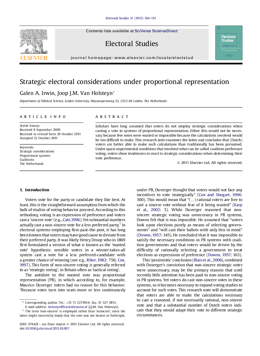 Strategic electoral considerations under proportional representation