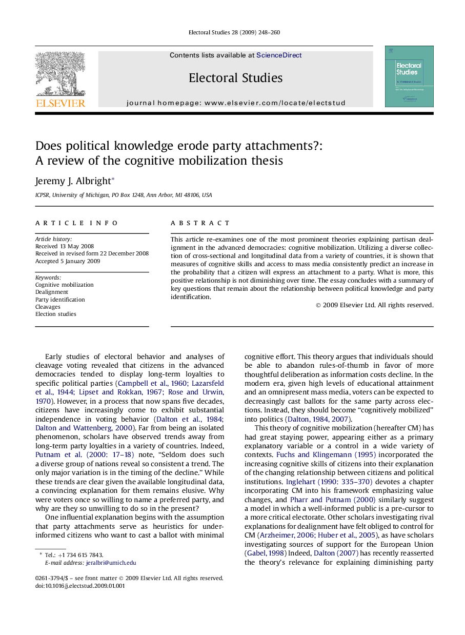 Does political knowledge erode party attachments?: A review of the cognitive mobilization thesis