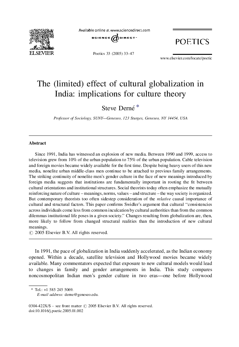 The (limited) effect of cultural globalization in India: implications for culture theory