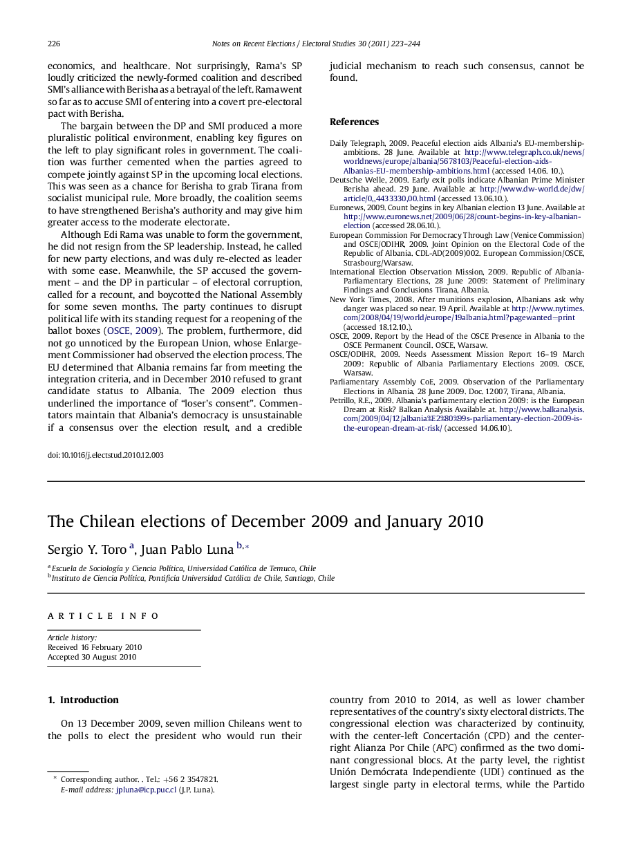 The Chilean elections of December 2009 and January 2010
