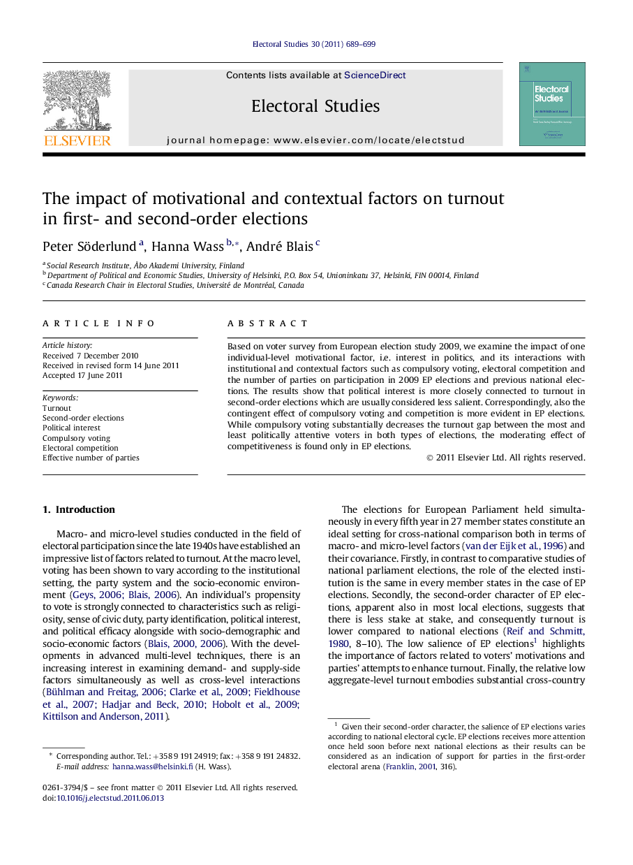 The impact of motivational and contextual factors on turnout in first- and second-order elections