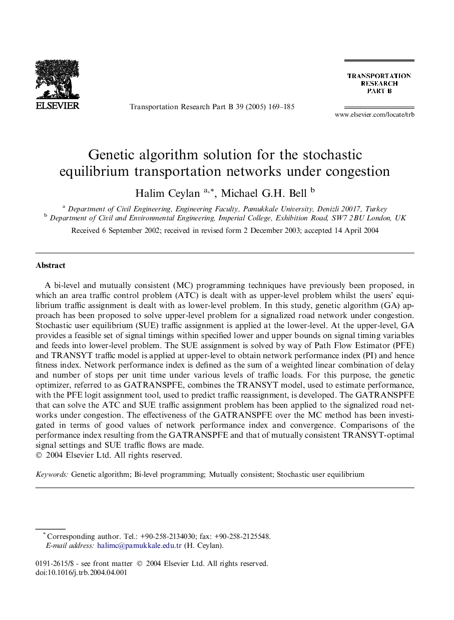 Genetic algorithm solution for the stochastic equilibrium transportation networks under congestion